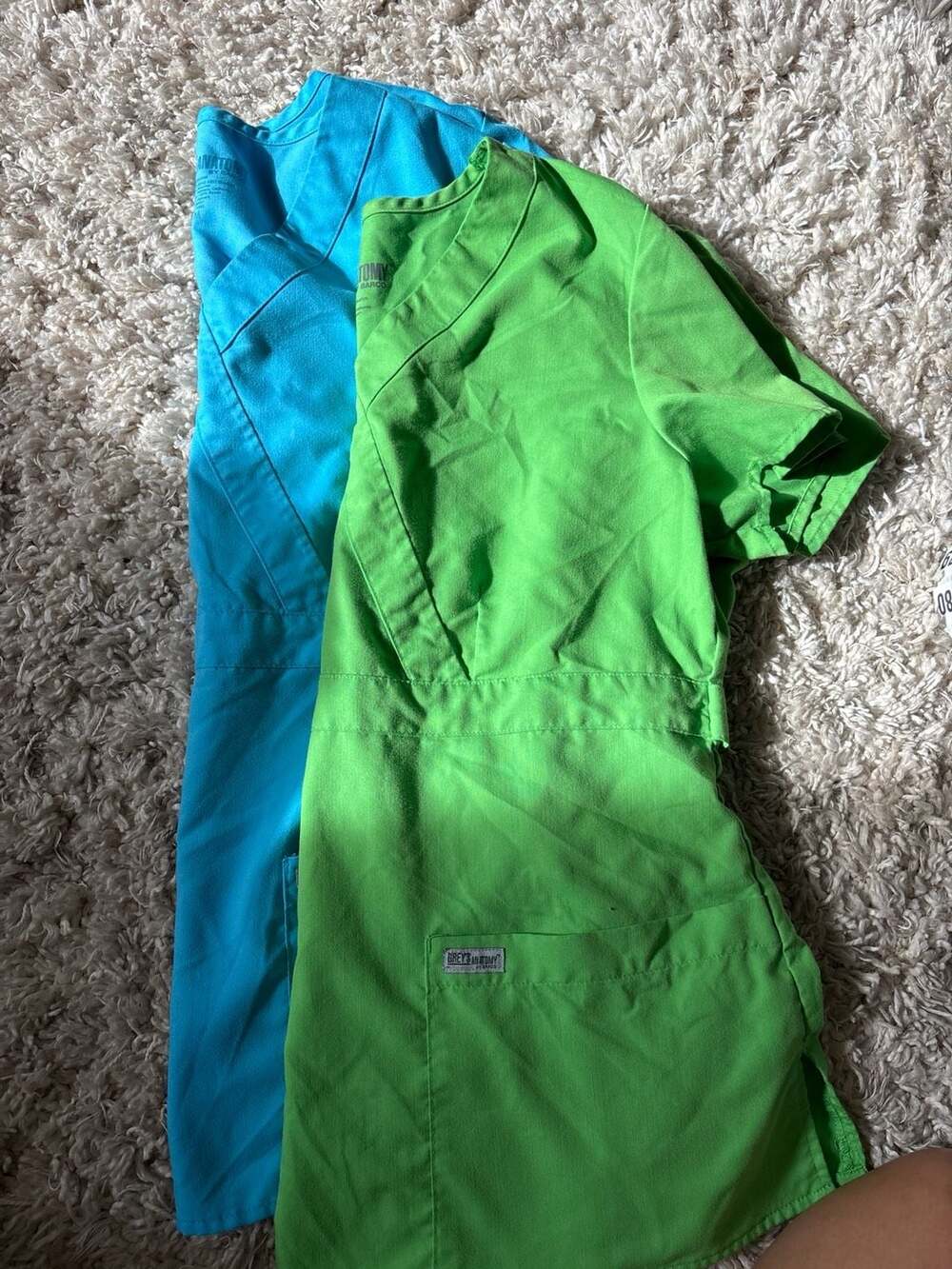 Grey's Anatomy by Barco Mock Wrap Scrub Tops Lot of 2 Green Blue Size M(0050)